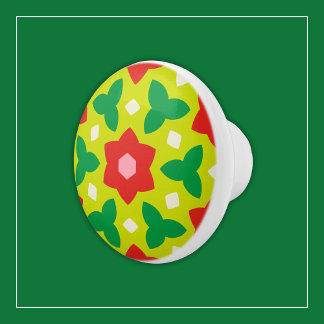 Pomo De Cerámica Flores modernas en floral geométrica verde y roja