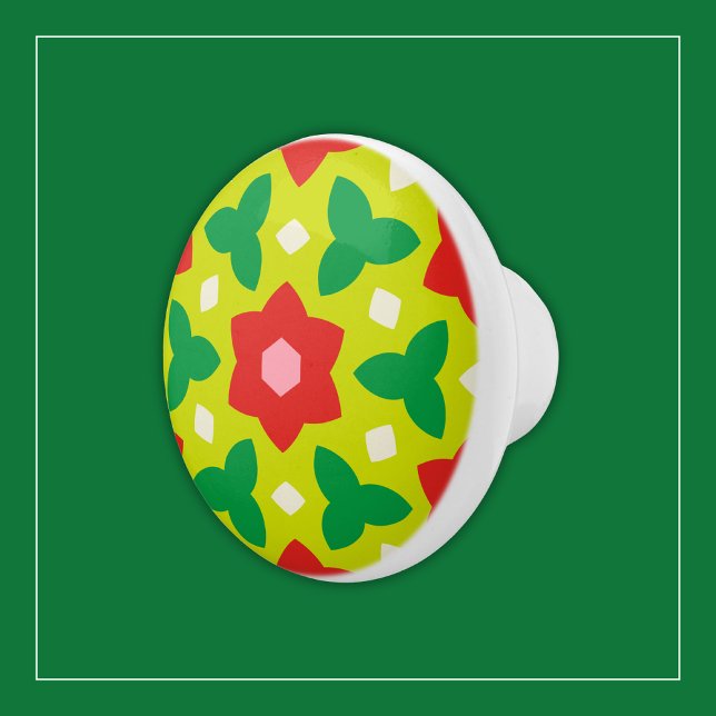 Pomo De Cerámica Flores modernas en floral geométrica verde y roja (Subido por el creador)