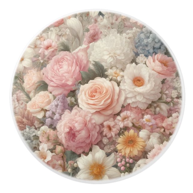 Pomo De Cerámica Flores Pastel Shabby Chic Rosa Patrón Floral (Anverso)