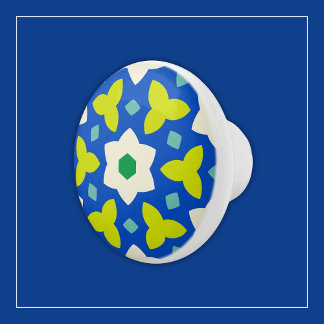 Pomo De Cerámica Flores pequeñas en floral geométrica azul y verde