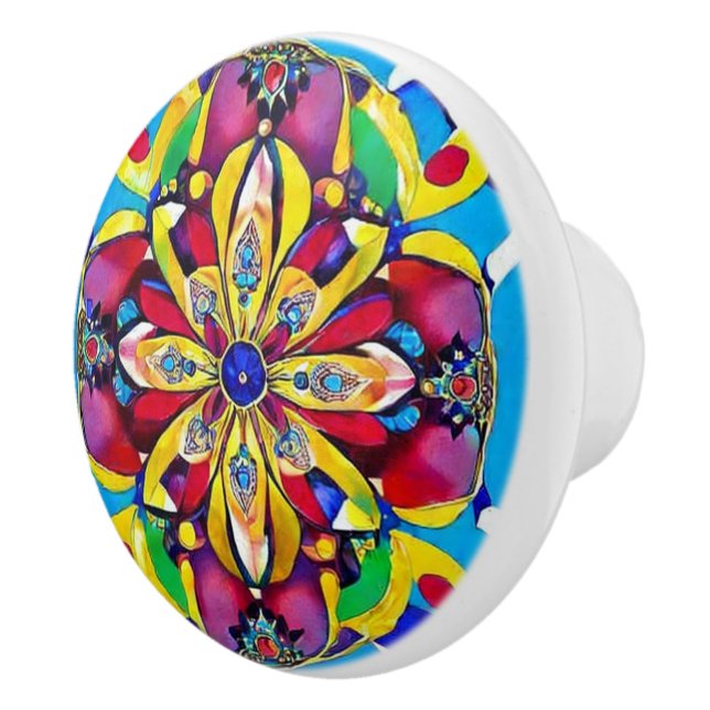 Pomo De Cerámica Flores pintadas a mano y motivos inspirados en joy (Derecha)