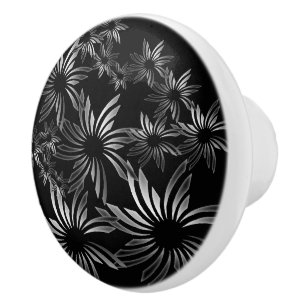 Pomo De Cerámica Flores plateadas