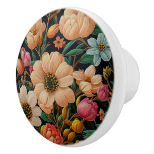 Pomo De Cerámica Flores retro naranja mamáes de tulipanes verde azu