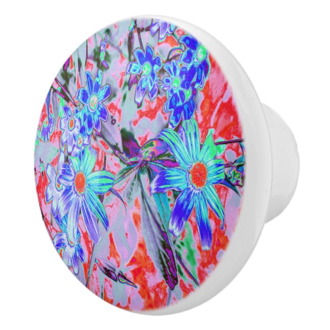 Pomo De Cerámica Flores retro psicodélicas de Aqua verde y Naranja (Derecha)