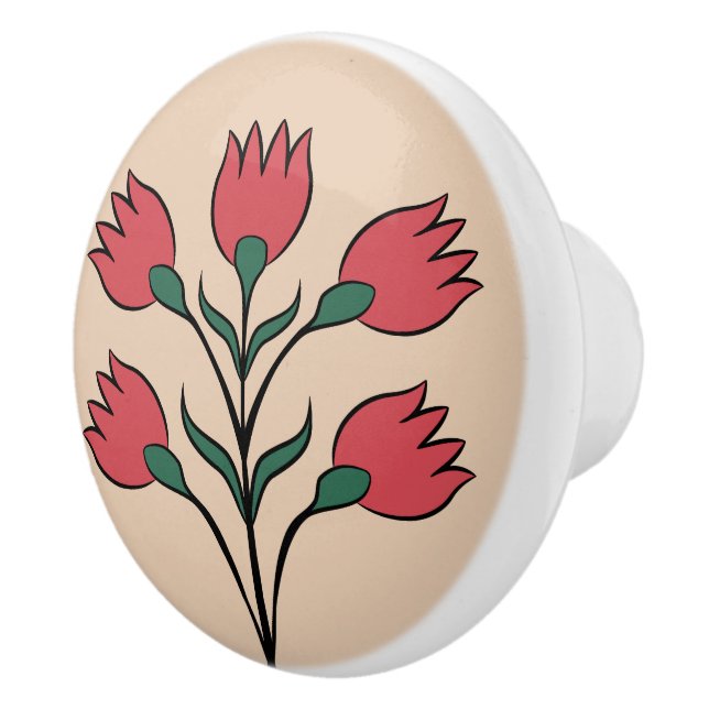 Pomo De Cerámica Flores rojas (Derecha)