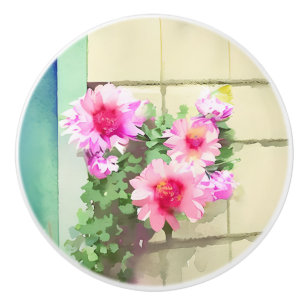 Pomo De Cerámica Flores rosa acuarelas