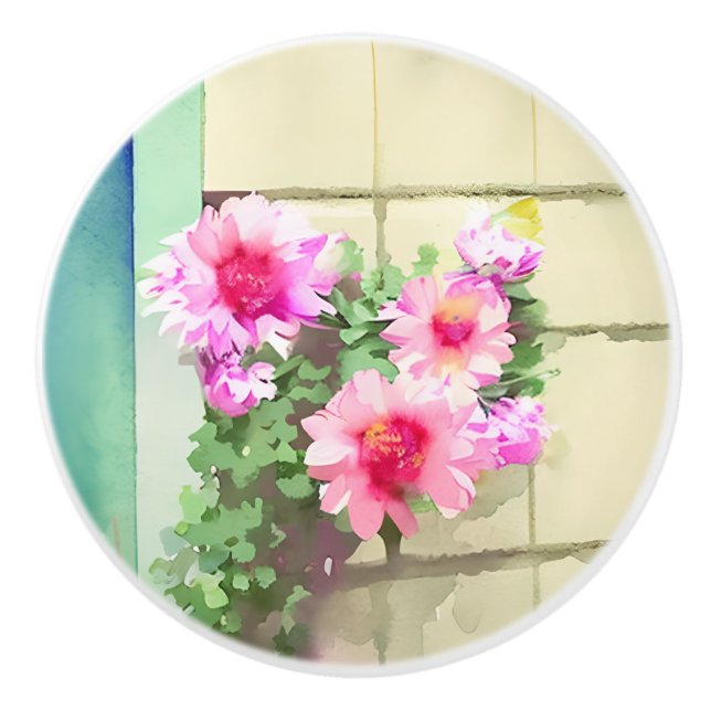 Pomo De Cerámica Flores rosa acuarelas (Anverso)