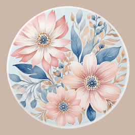 Pomo De Cerámica Flores rosa azul turbio Beige Boho Floral