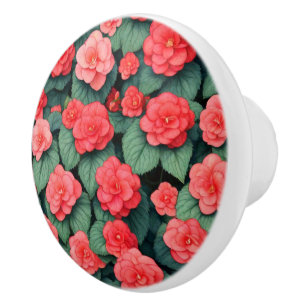 Pomo De Cerámica Flores rosadas de Begonia