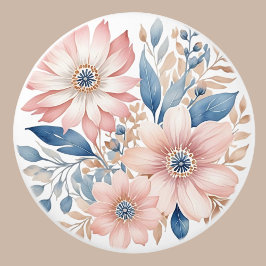 Pomo De Cerámica Flores rosas dulces Azul Beige Boho Floral