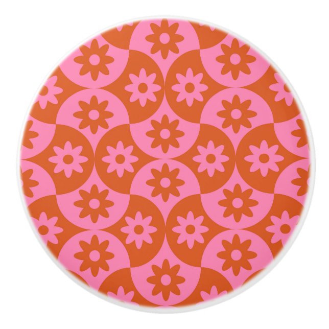 Pomo De Cerámica Flores rosas y Naranjas en vieira de mediados del  (Anverso)