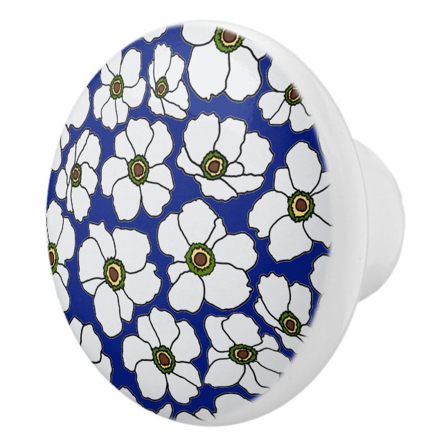 Pomo De Cerámica Flores silvestres boho sobre azul  (Derecha)
