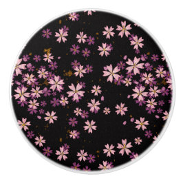 Pomo De Cerámica Flores silvestres lavanda moradas sobre negro