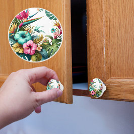 Pomo De Cerámica Flores tropicales