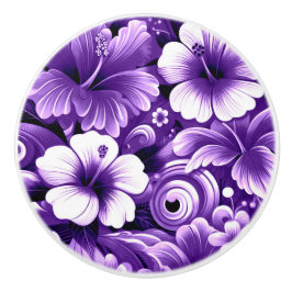 Pomo De Cerámica Flores tropicales hawaianas Patrón de Hibiscus púr
