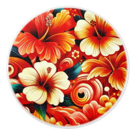 Pomo De Cerámica Flores tropicales hawaianas Patrón Naranja Hibiscu