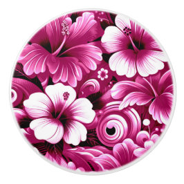 Pomo De Cerámica Flores tropicales hawaianas Patrón rosa Hibiscus
