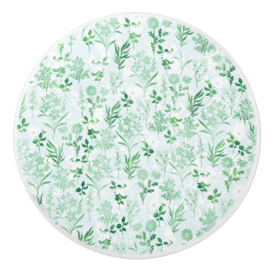 Pomo De Cerámica Flores verdes pintando botánico