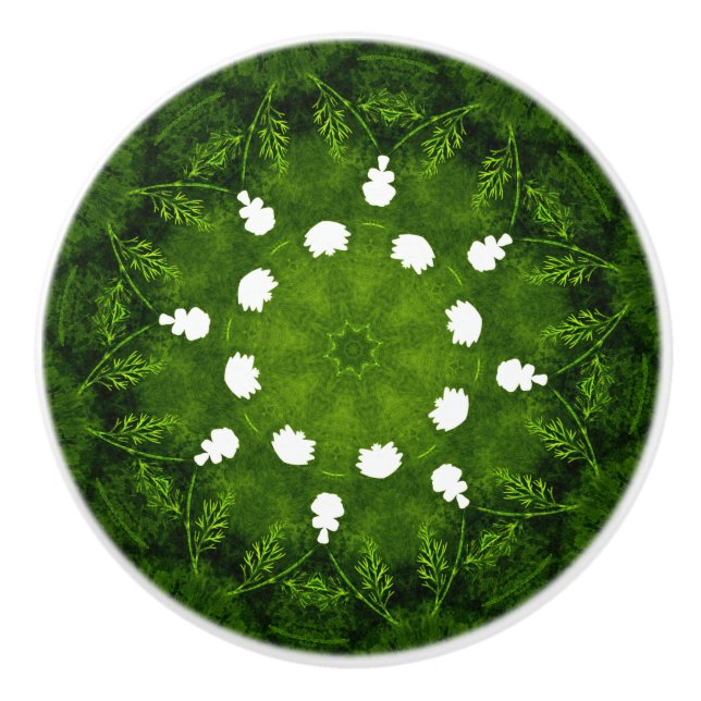 Pomo De Cerámica Flores verdes y blancas Floral (Anverso)