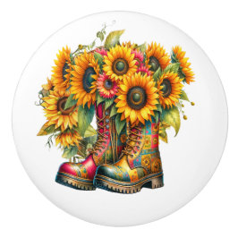 Pomo De Cerámica Flores y botas de jardín