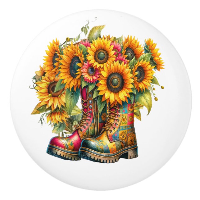 Pomo De Cerámica Flores y botas de jardín (Anverso)