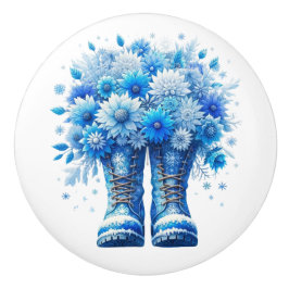 Pomo De Cerámica Flores y botas de jardín