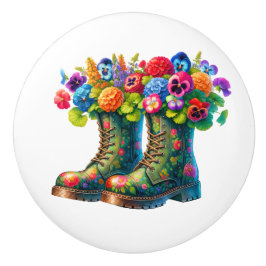 Pomo De Cerámica Flores y botas de jardín