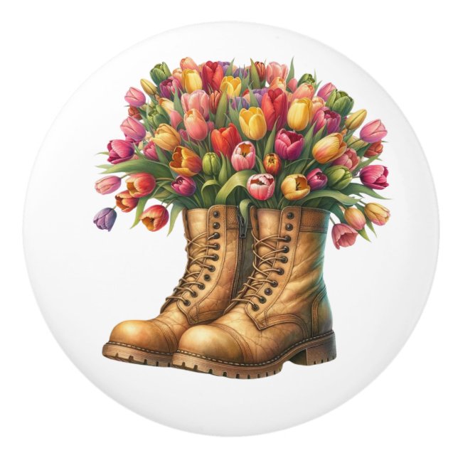 Pomo De Cerámica Flores y botas de jardín (Anverso)