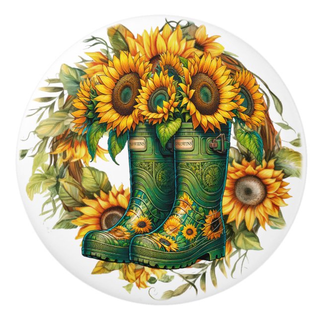 Pomo De Cerámica Flores y botas de jardín (Anverso)