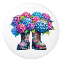 Pomo De Cerámica Flores y botas de jardín