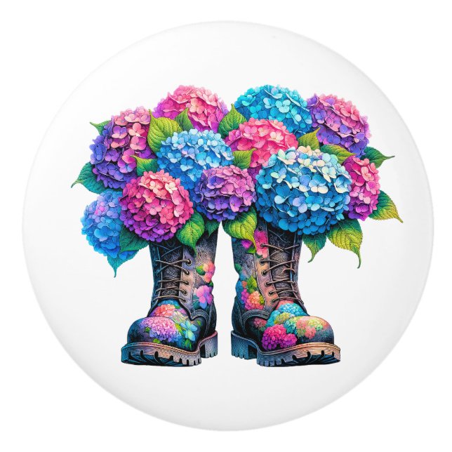 Pomo De Cerámica Flores y botas de jardín (Anverso)