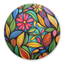 Pomo De Cerámica Flores y hojas abstractas