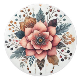 Pomo De Cerámica Flores y plumas