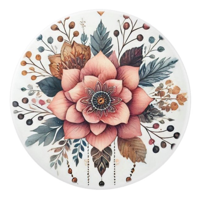 Pomo De Cerámica Flores y plumas (Anverso)