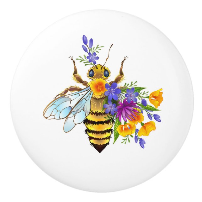 Pomo De Cerámica Flower bee with wild plants (Anverso)