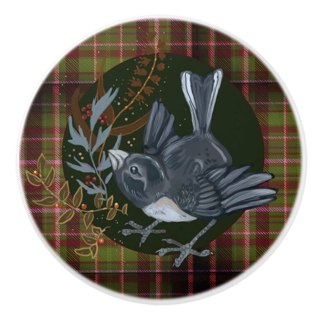 Pomo De Cerámica Folaige de bosques y aves de Junco (Anverso)