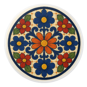 Pomo De Cerámica Folclore Mexicano Talavera Tejido Cerámico Floral