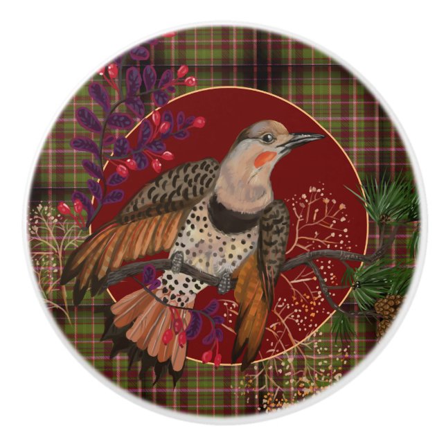 Pomo De Cerámica Follaje de Woodland y Parpadeo del Norte (Anverso)