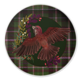 Pomo De Cerámica Follaje de Woodland y Purple Finch