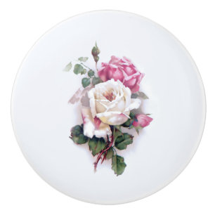Pomo De Cerámica Fondo blanco/rosado anticuado