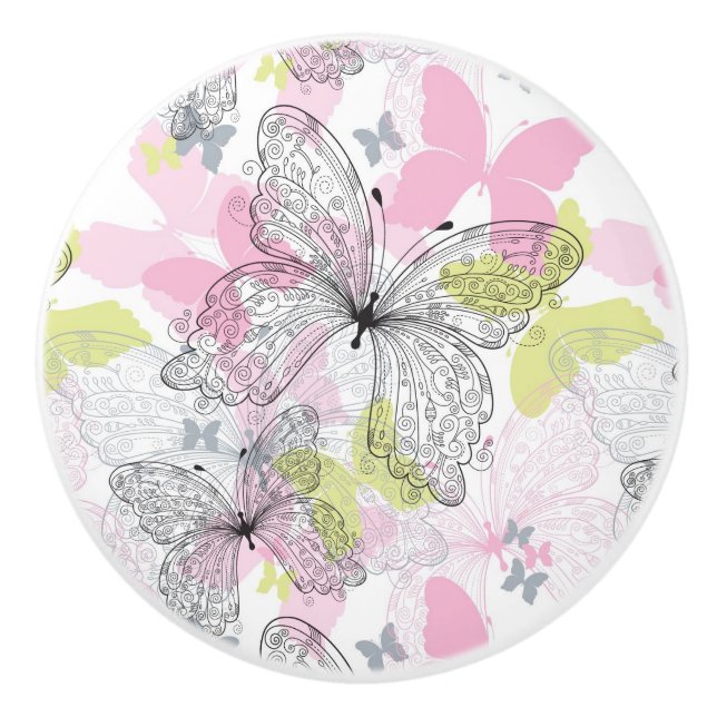 Pomo De Cerámica Fondo con la mariposa (Anverso)