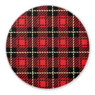 Pomo De Cerámica Fondo rojo de la tela escocesa