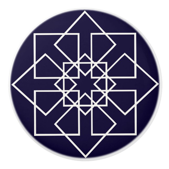 Pomo De Cerámica Formas geométricas azul y blanco índigo (Anverso)