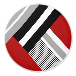 Pomo De Cerámica Formas geométricas de rojo, gris, blanco y negro