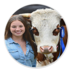 Pomo De Cerámica Foto de vaca de exposición de ganado personalizada