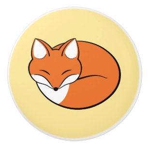 Pomo De Cerámica Fox del dibujo animado el dormir en amarillo