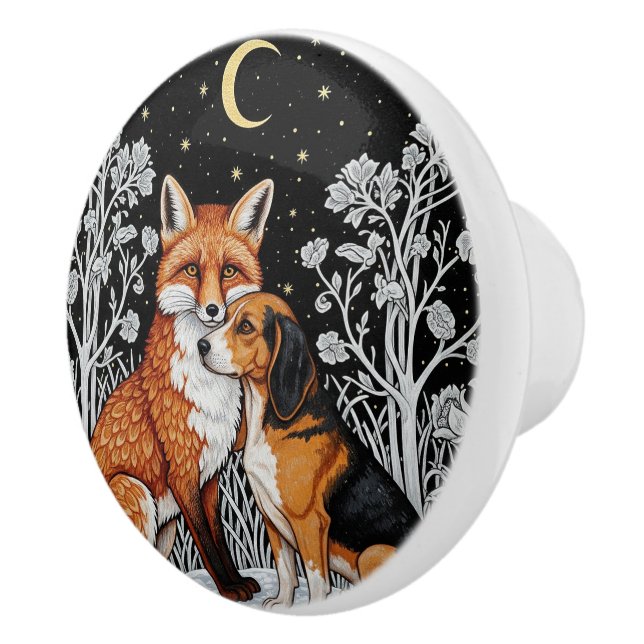 Pomo De Cerámica Fox y Hound, arte nocturno de invierno (Derecha)