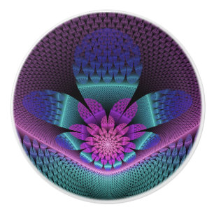 Pomo De Cerámica Fractal de flor colorida con estampado inusual