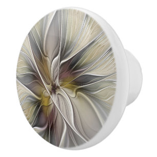 Pomo De Cerámica Fractal floral, flor de fantasía con colores de la