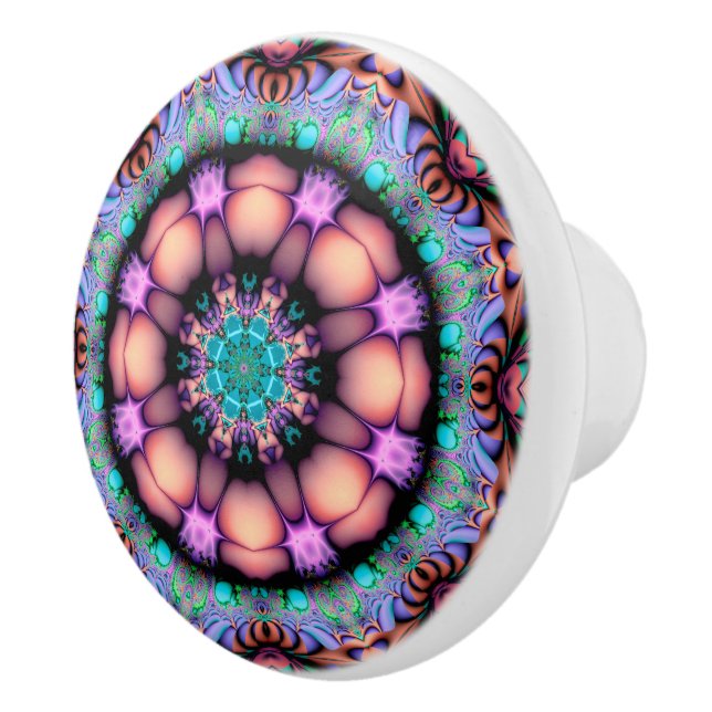Pomo De Cerámica Fractal Mandala Floral Psicodelia (Derecha)